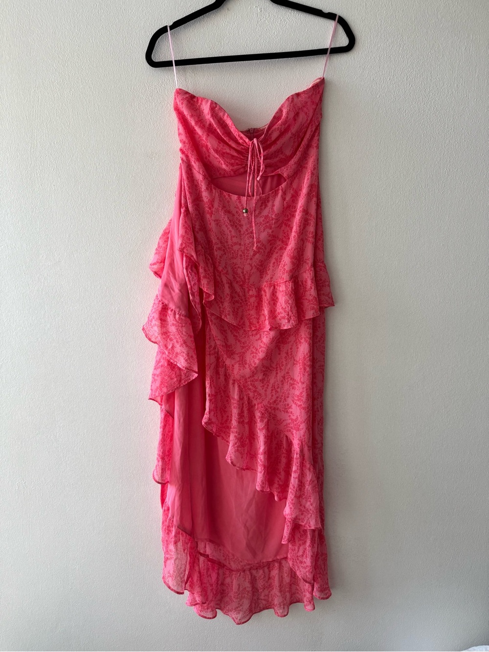 Olivaceous Hot Pink Ruffle Tie-Front Midi Dress
